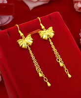 Mode Gold Sterling Silber Overgild Bow Quaste Tropfen Ohrringe
